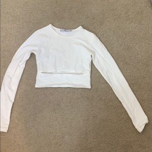 white long sleeve’s with stomach cut out